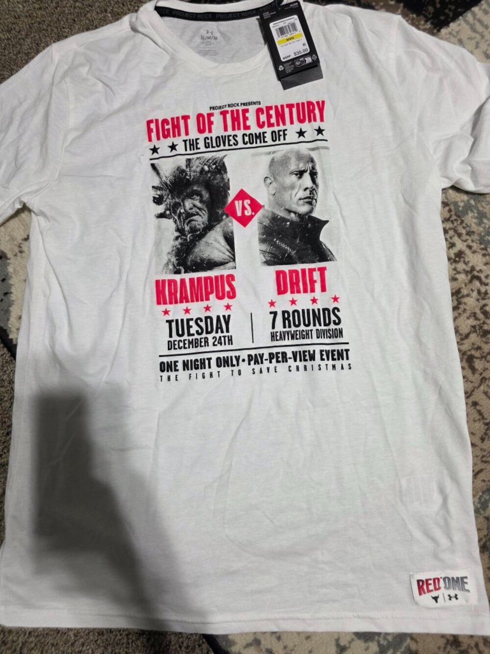Under Armour Project Rock Red One "Fight of the Century" T-Shirt Men's M NEW WIT